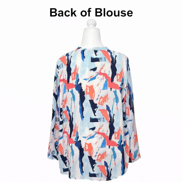 Sejour Plus Size Tunic Blouse 18W Abstract Geometric Print Pullover Orange Blue - Picture 4 of 6